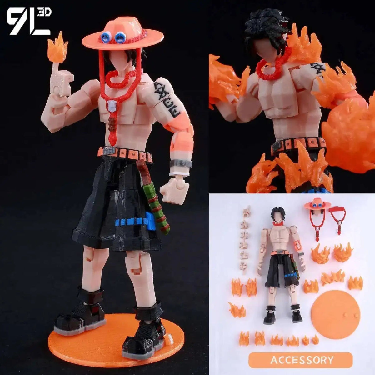 Figurine ONE PIECE Articulée 14cm | Zoro, Ace, Luffy - Modèle Collection 3D Pièces Interchangeables | Impression 3D - RukaCraft
