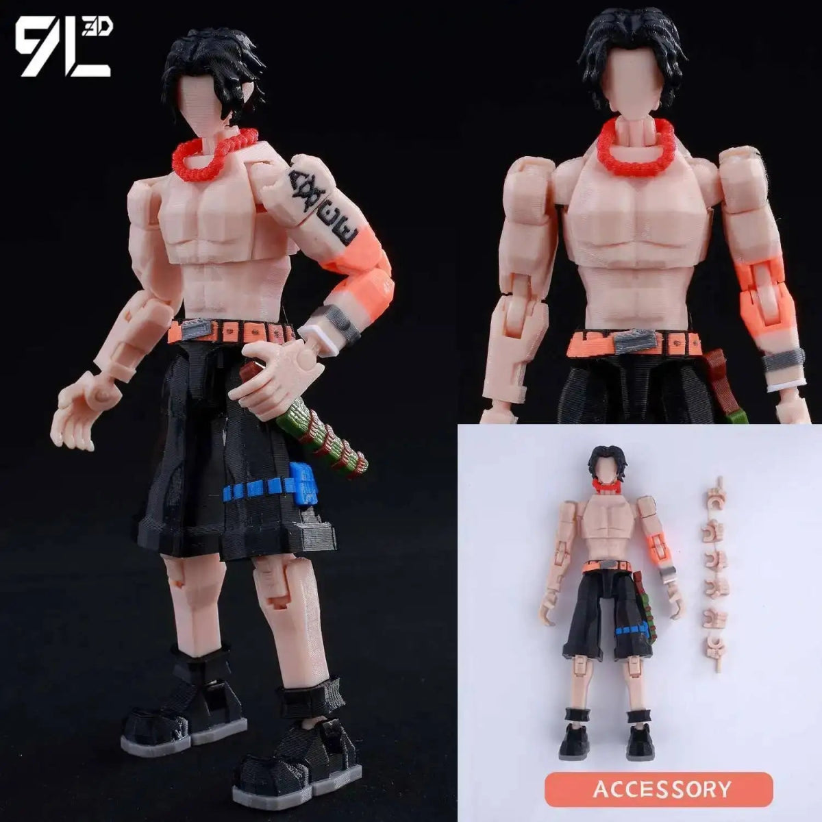 Figurine ONE PIECE Articulée 14cm | Zoro, Ace, Luffy - Modèle Collection 3D Pièces Interchangeables | Impression 3D - RukaCraft