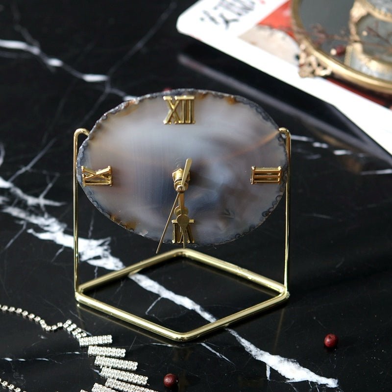 🌟 Golden Agate Stone Clock — Timeless Elegance, Earth's Rhythm 🌟 - RukaCraft