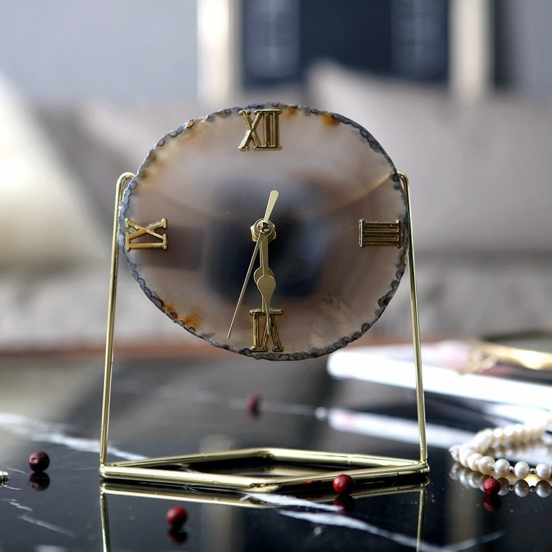 🌟 Golden Agate Stone Clock — Timeless Elegance, Earth's Rhythm 🌟 - RukaCraft