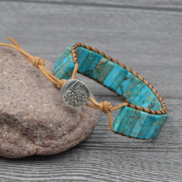 🌟 Handmade Emperor Stone Leather Bracelet — The Warrior's Truth, Woven by Earth 🌟 - RukaCraft