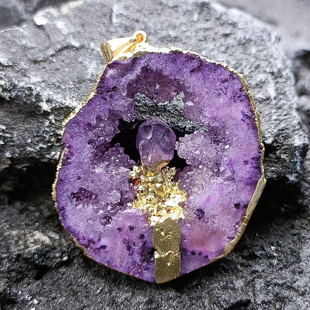 🌟 Irregular Onyx Rough Stone Hollow Crystal Hole Sliced Necklace — Earth’s Artistry, Timeless Elegance 🌟 - RukaCraft