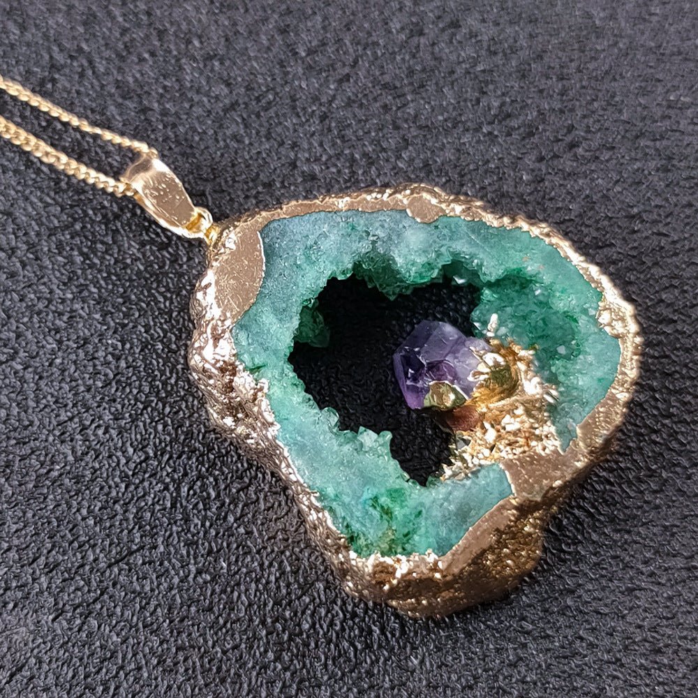 🌟 Irregular Onyx Rough Stone Hollow Crystal Hole Sliced Necklace — Earth’s Artistry, Timeless Elegance 🌟 - RukaCraft