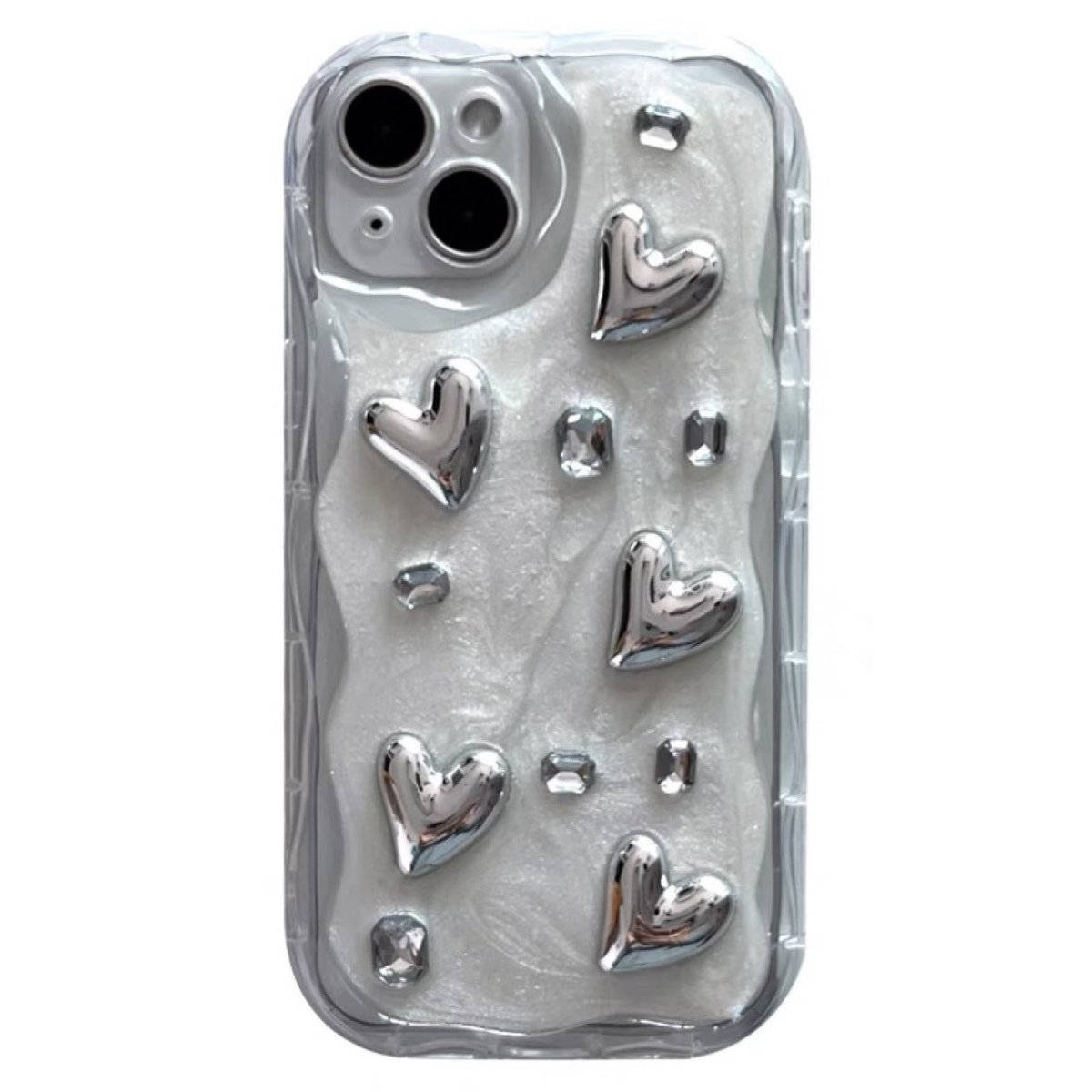 KAWAHIP Handcrafted DIY Items - Simple Stereo Glue Silver Love Gem Phone Case - RukaCraft