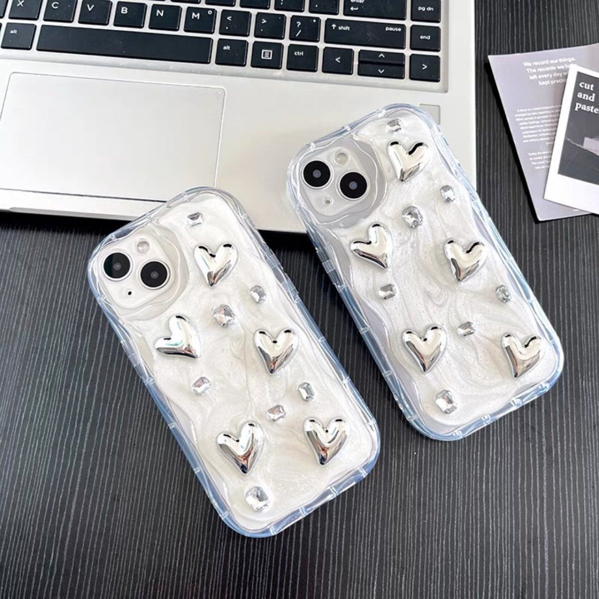 KAWAHIP Handcrafted DIY Items - Simple Stereo Glue Silver Love Gem Phone Case - RukaCraft