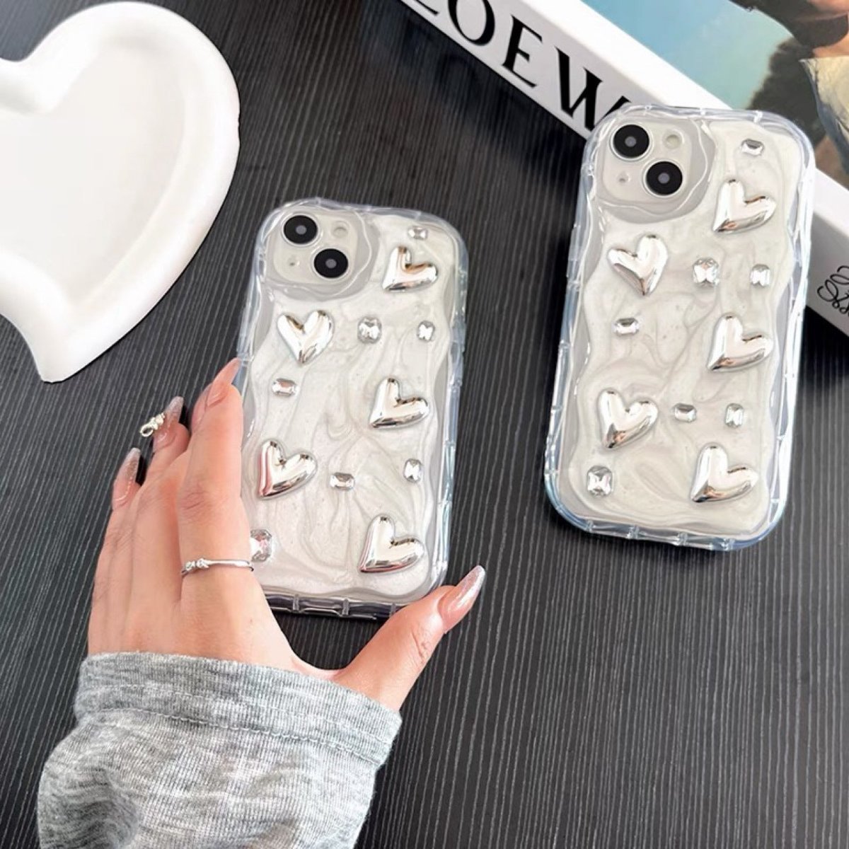 KAWAHIP Handcrafted DIY Items - Simple Stereo Glue Silver Love Gem Phone Case - RukaCraft