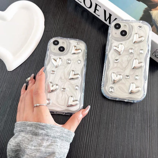 KAWAHIP Handcrafted DIY Items - Simple Stereo Glue Silver Love Gem Phone Case - RukaCraft