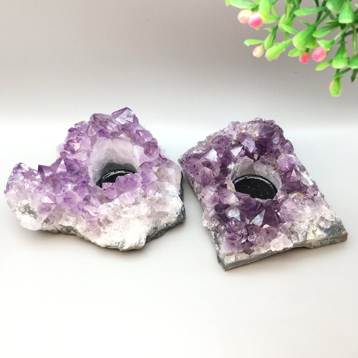 Natural Amethyst Vug Candlestick Decoration Purple Vug Block Rough Stone - RukaCraft