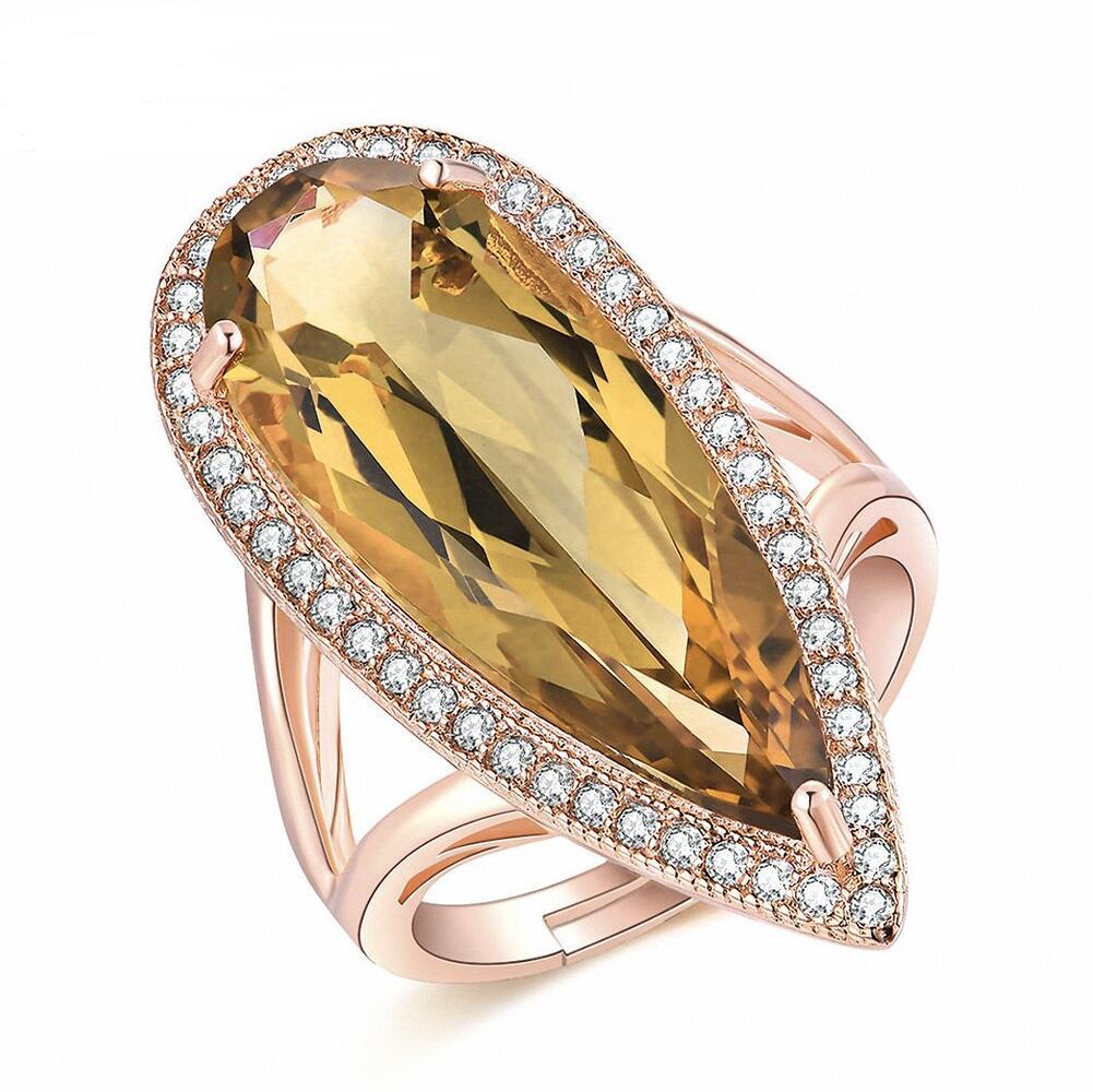 Natural citrine stone luxury waterdrop 925 sterling silver ring fine jewelry for women rose - RukaCraft