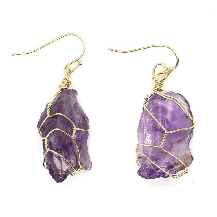 🌟 Natural Crystal Gold - Plated Amethyst Irregular Winding Earrings — Earth’s Whisper, Artisan’s Legacy 🌟 - RukaCraft