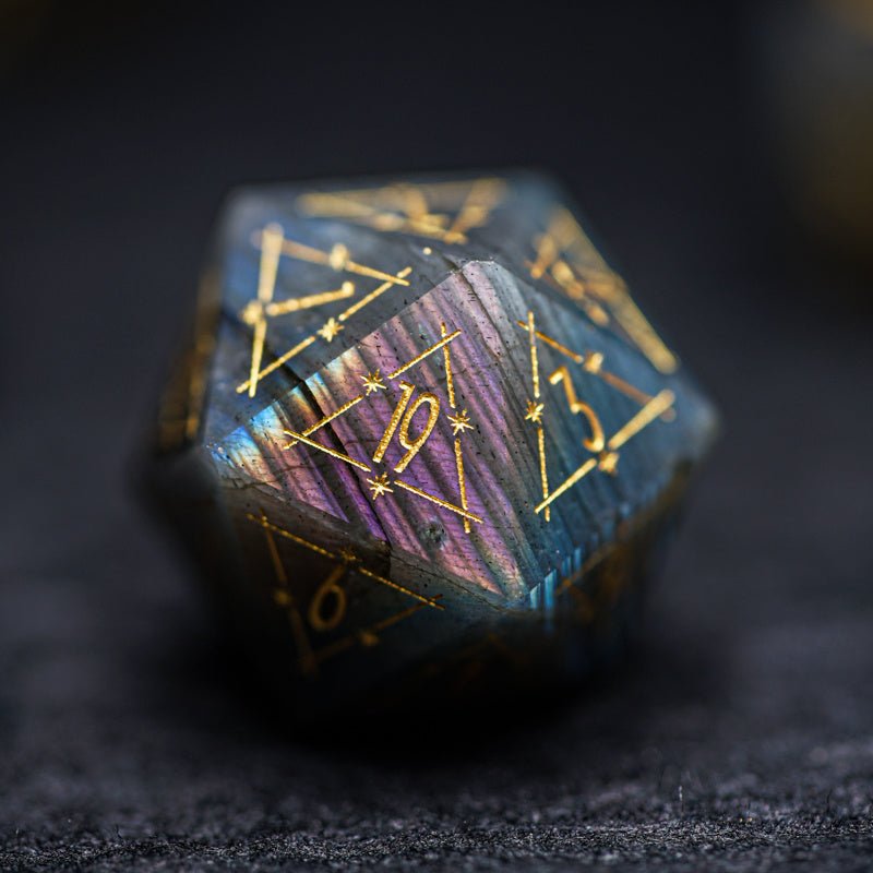 🌟 Natural Labradorite Geometric Dice Set — Where Cosmic Energy Meets Tabletop Magic 🌟 - RukaCraft