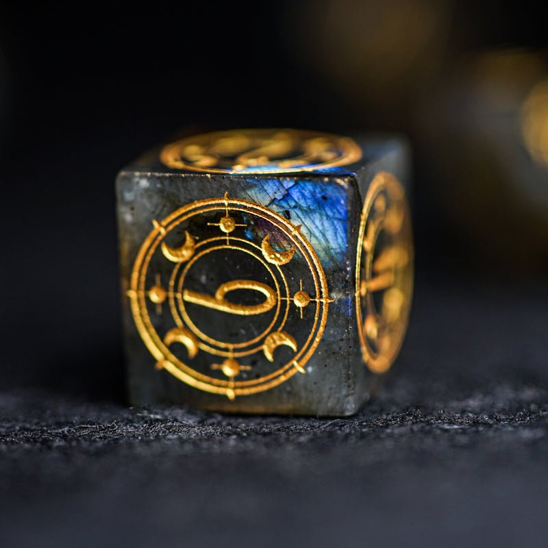 🌟 Natural Labradorite Geometric Dice Set — Where Cosmic Energy Meets Tabletop Magic 🌟 - RukaCraft