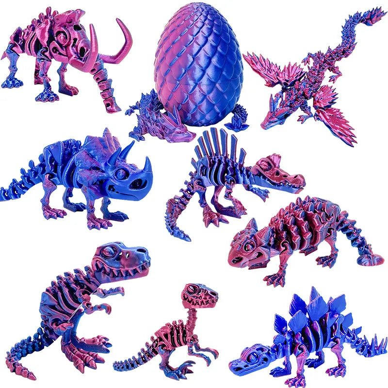 Pack de 9 Figurines de Dinosaures Articulées | Imprimées en 3D - Décoration de Bureau & Cadeau - RukaCraft