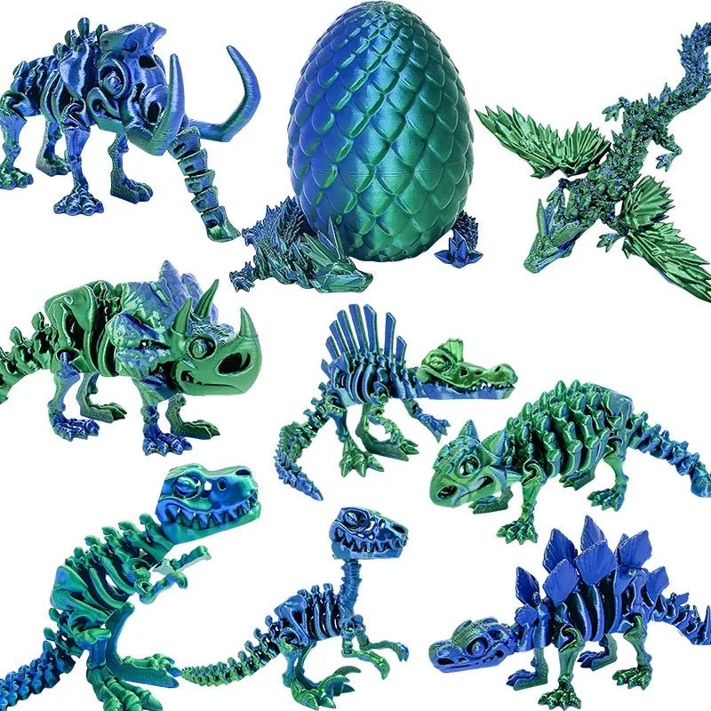 Pack de 9 Figurines de Dinosaures Articulées | Imprimées en 3D - Décoration de Bureau & Cadeau - RukaCraft
