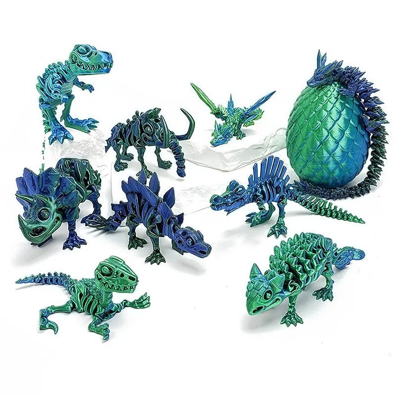 Pack de 9 Figurines de Dinosaures Articulées | Imprimées en 3D - Décoration de Bureau & Cadeau - RukaCraft