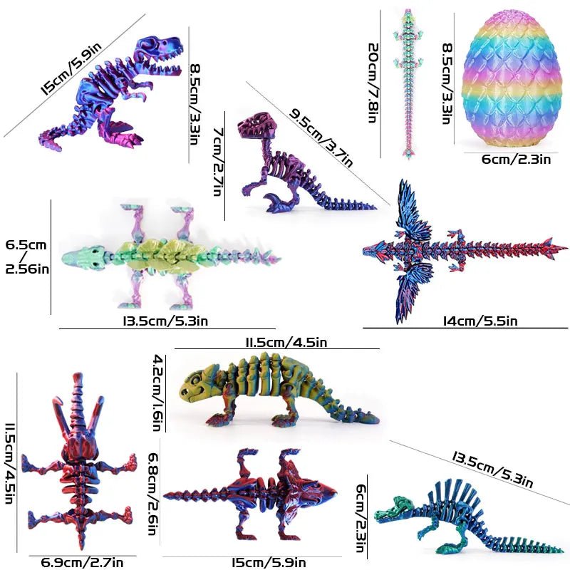 Pack de 9 Figurines de Dinosaures Articulées | Imprimées en 3D - Décoration de Bureau & Cadeau - RukaCraft