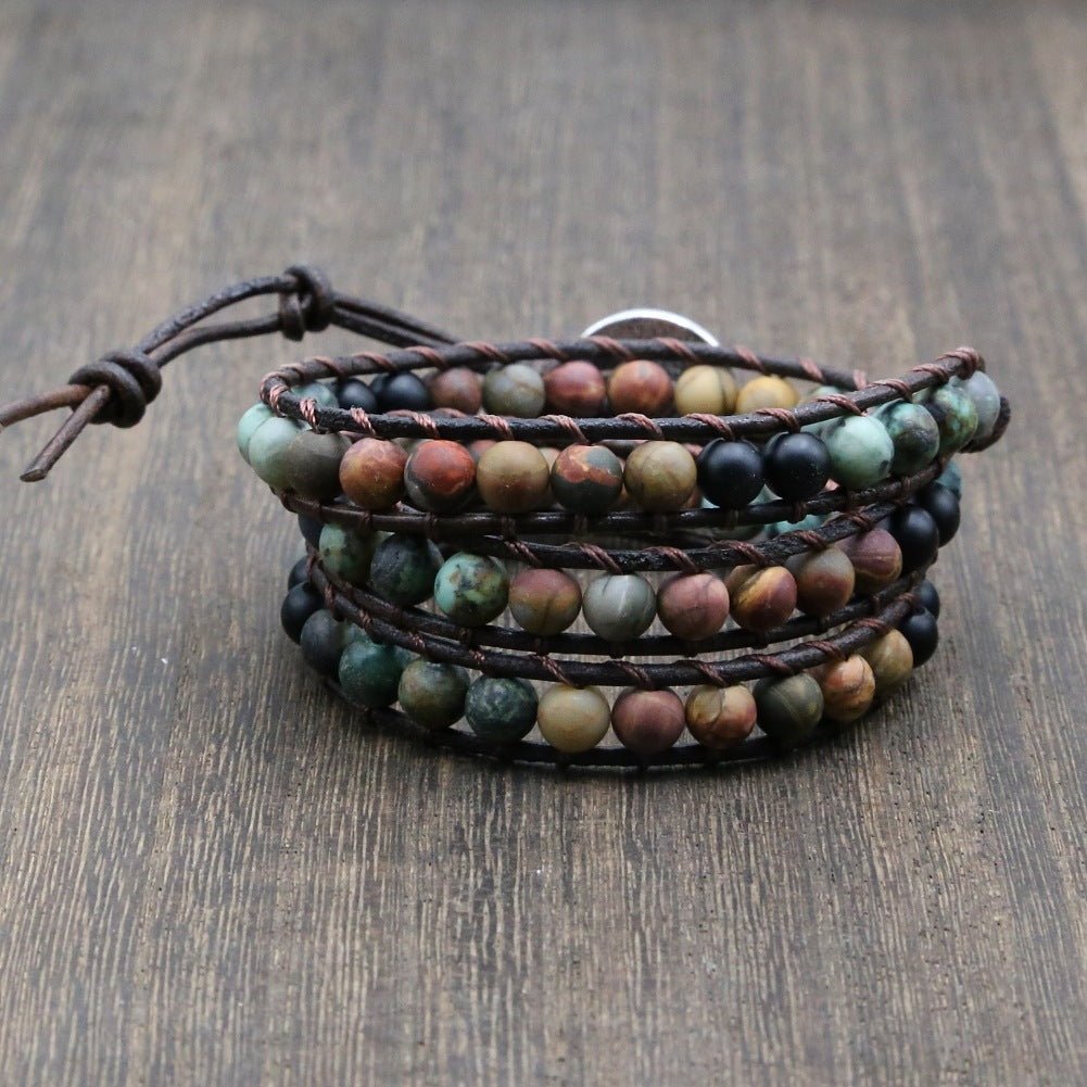 🌟 Pure Handmade Bracelet Made of Pine Stone and Natural Stone — Woven Wisdom, Earth's Embrace 🌟 - RukaCraft