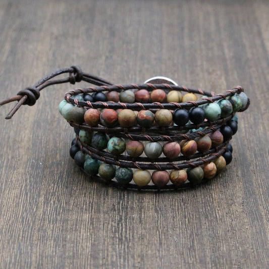 🌟 Pure Handmade Bracelet Made of Pine Stone and Natural Stone — Woven Wisdom, Earth's Embrace 🌟 - RukaCraft
