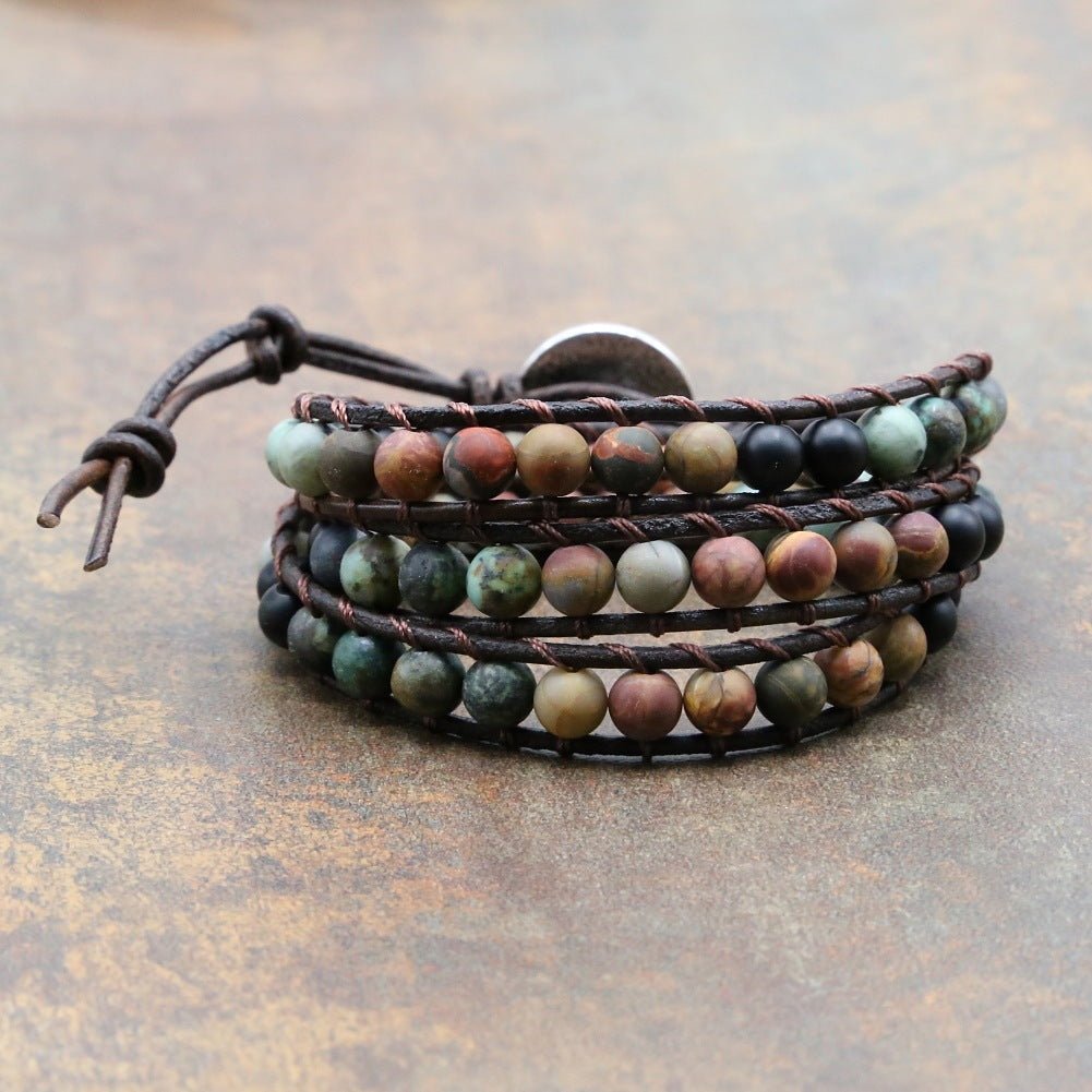🌟 Pure Handmade Bracelet Made of Pine Stone and Natural Stone — Woven Wisdom, Earth's Embrace 🌟 - RukaCraft
