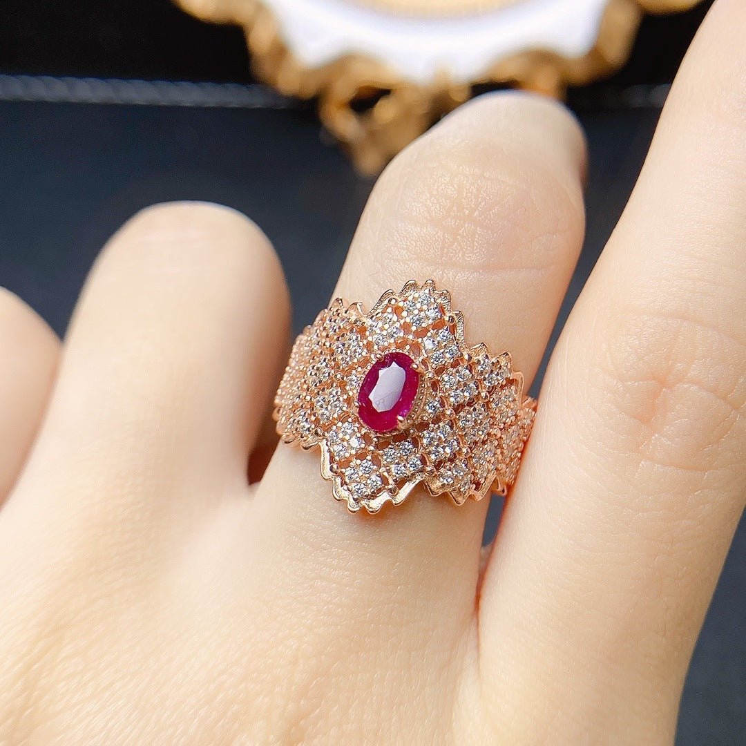 S925 Silver Natural Burnt Ruby Main Stone 4x6 Ring - RukaCraft