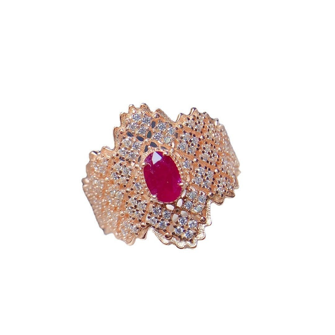 S925 Silver Natural Burnt Ruby Main Stone 4x6 Ring - RukaCraft