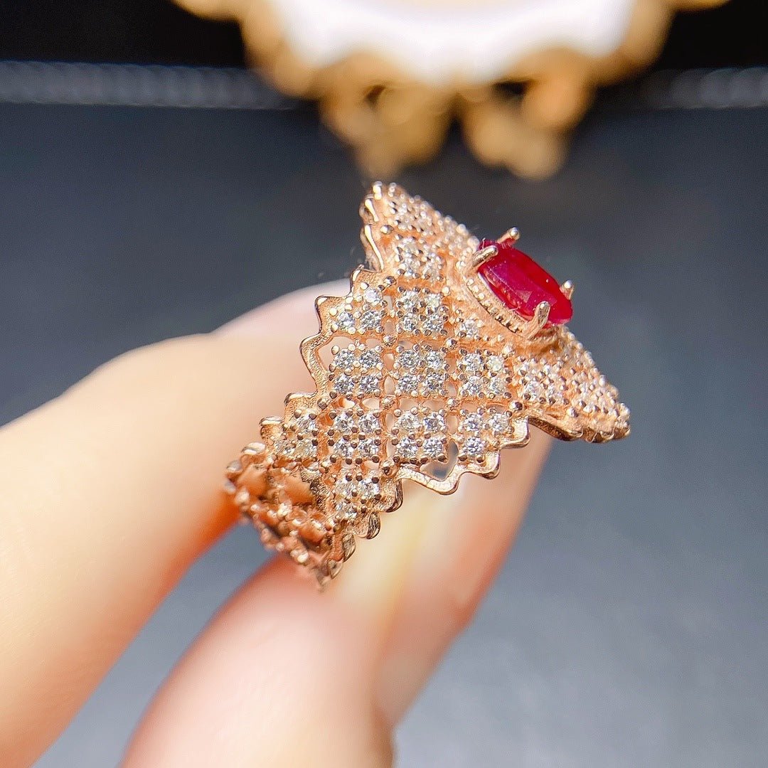 S925 Silver Natural Burnt Ruby Main Stone 4x6 Ring - RukaCraft