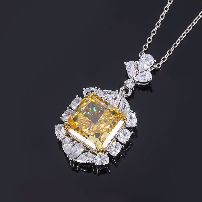S925 Whole Body Silver Simulation Colored Gems High Carbon Diamond Ledean Cutting Square Pendant Stone - RukaCraft