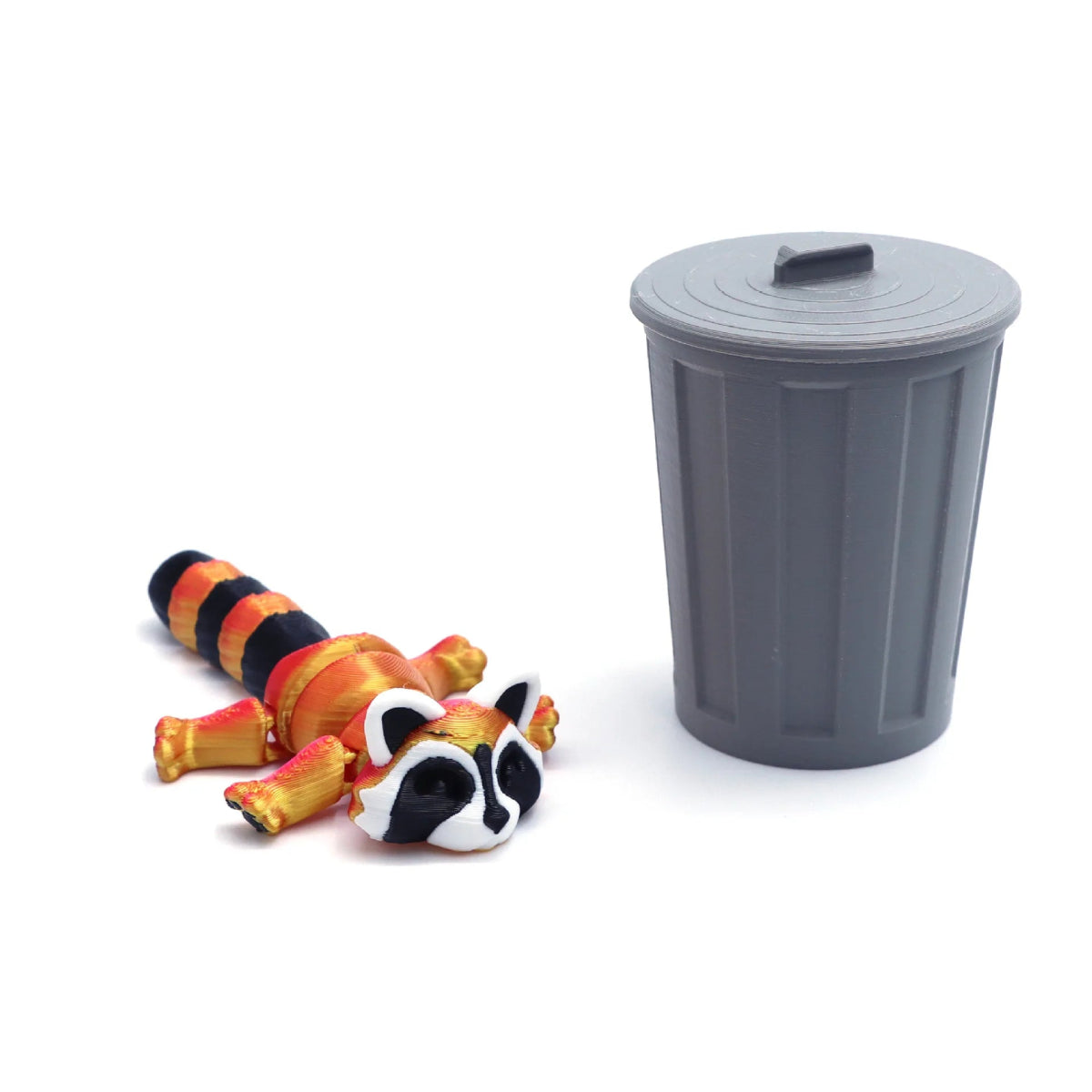 Set « Raton Laveur & Poubelle » Articulé Imprimé en 3D | Jouet Anti - Stress et Décoration Écologique - Cadeau - RukaCraft