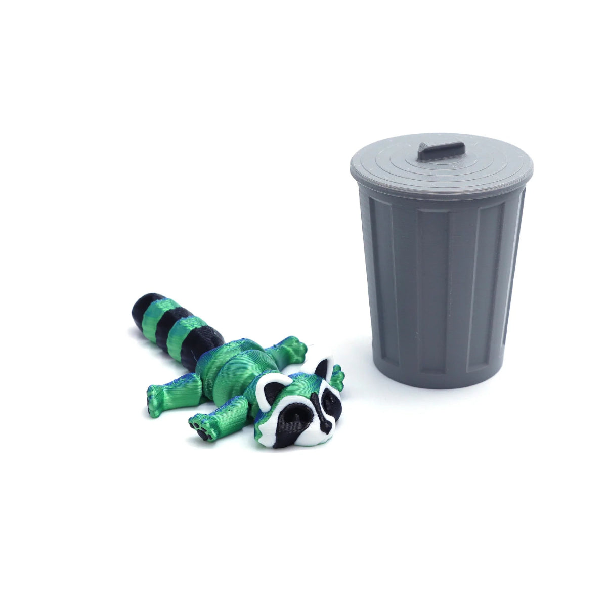 Set « Raton Laveur & Poubelle » Articulé Imprimé en 3D | Jouet Anti - Stress et Décoration Écologique - Cadeau - RukaCraft