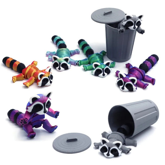 Set « Raton Laveur & Poubelle » Articulé Imprimé en 3D | Jouet Anti - Stress et Décoration Écologique - Cadeau - RukaCraft