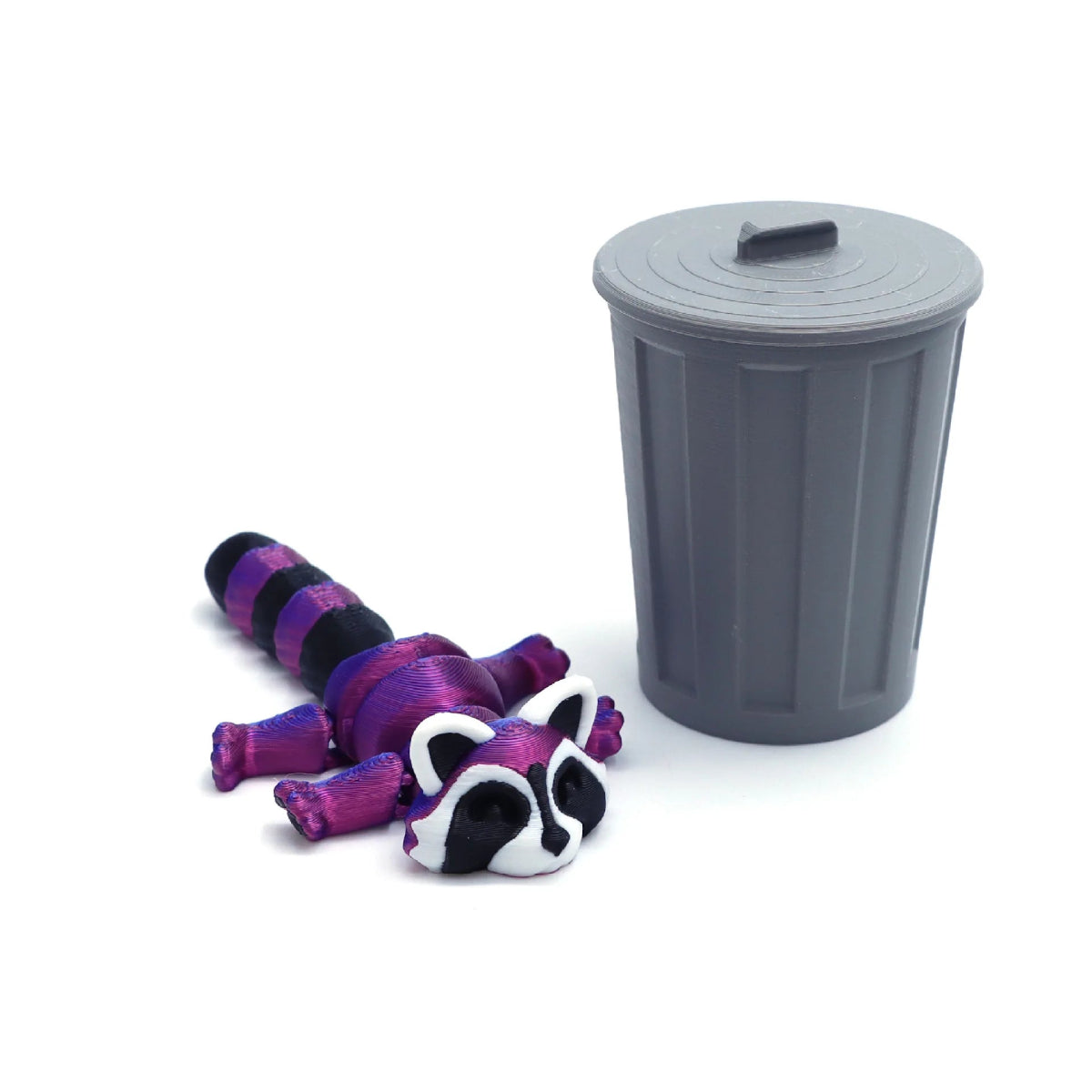 Set « Raton Laveur & Poubelle » Articulé Imprimé en 3D | Jouet Anti - Stress et Décoration Écologique - Cadeau - RukaCraft