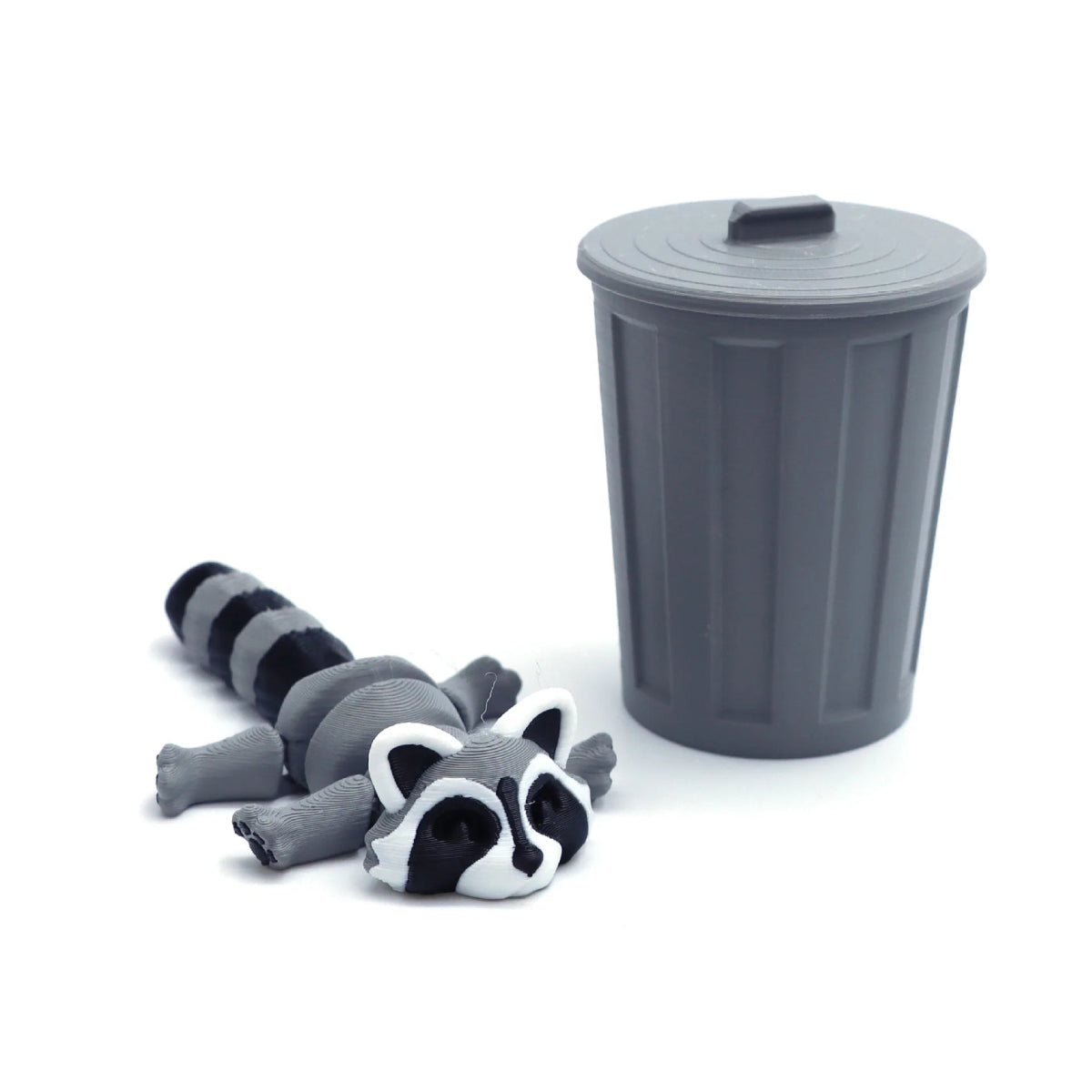 Set « Raton Laveur & Poubelle » Articulé Imprimé en 3D | Jouet Anti - Stress et Décoration Écologique - Cadeau - RukaCraft