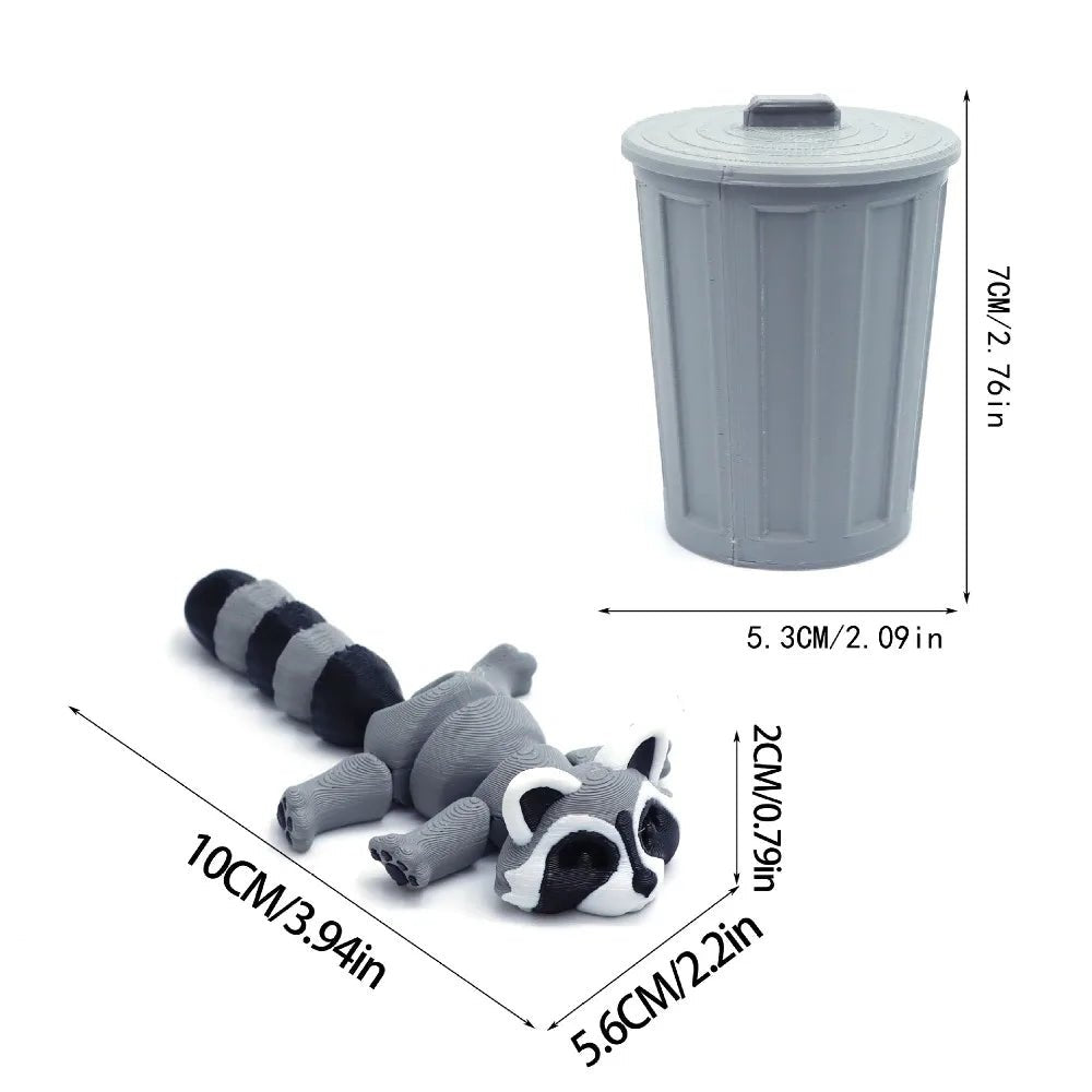 Set « Raton Laveur & Poubelle » Articulé Imprimé en 3D | Jouet Anti - Stress et Décoration Écologique - Cadeau - RukaCraft