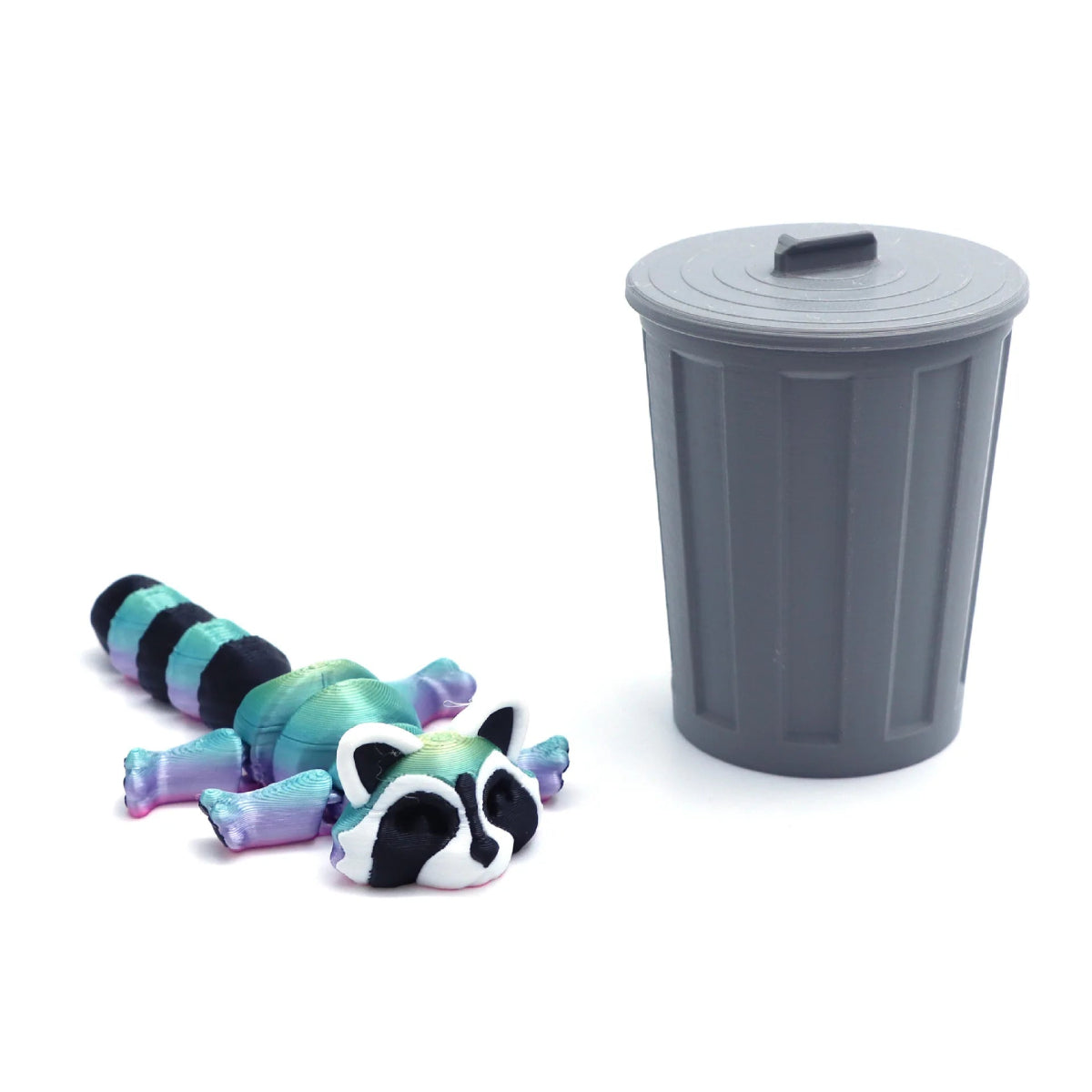 Set « Raton Laveur & Poubelle » Articulé Imprimé en 3D | Jouet Anti - Stress et Décoration Écologique - Cadeau - RukaCraft