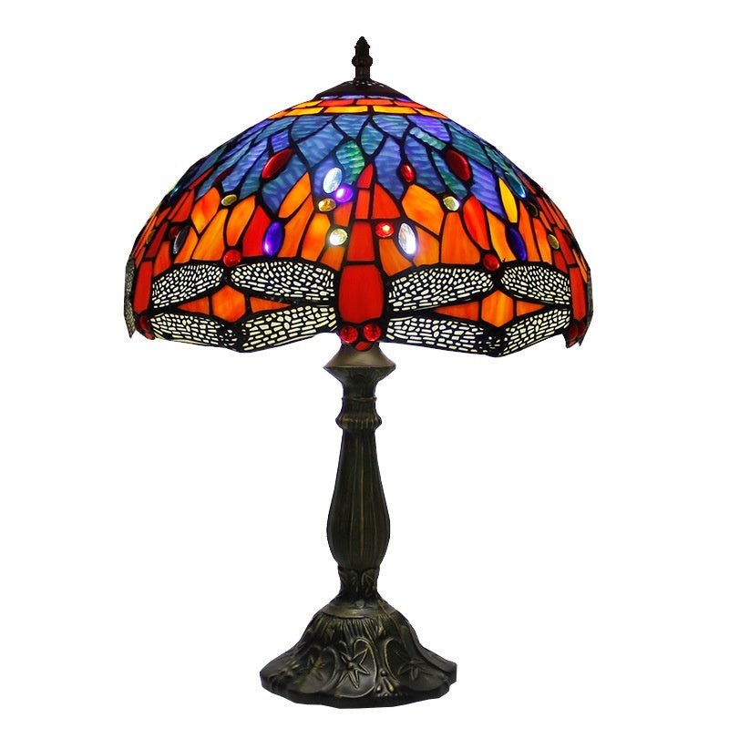 Tiffany Dragonfly Stone Table Lamp Bedroom Living Room Retro - RukaCraft