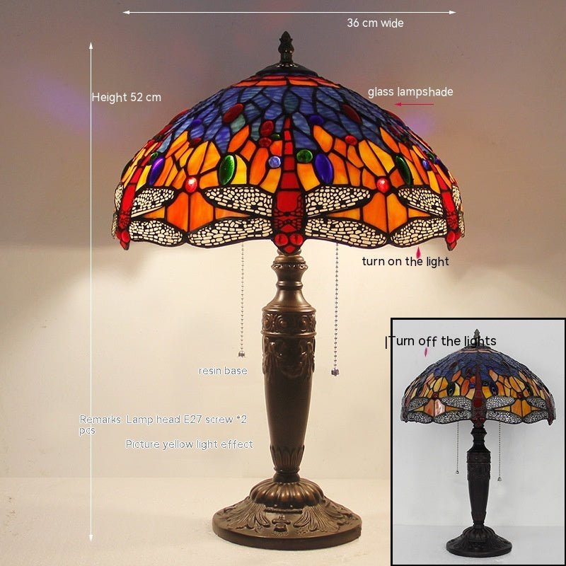 Tiffany Dragonfly Stone Table Lamp Bedroom Living Room Retro - RukaCraft