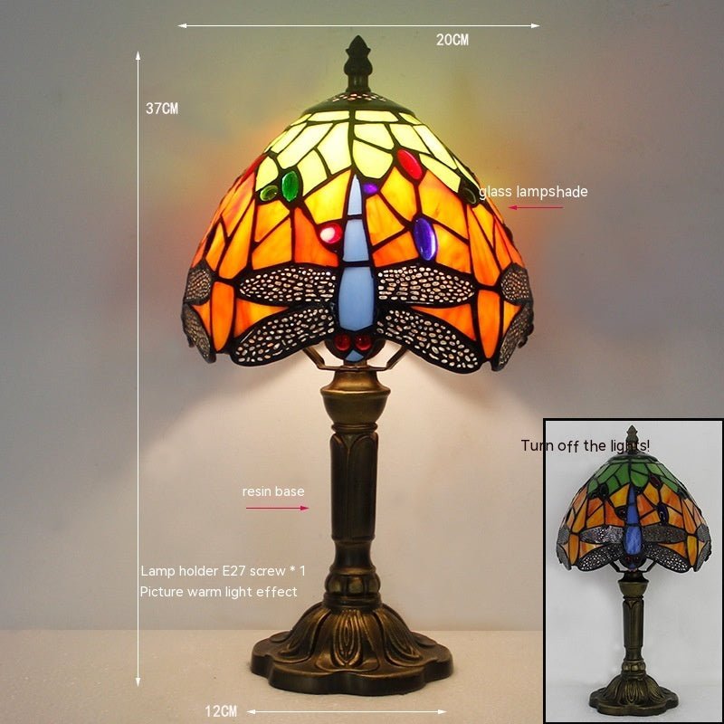 Tiffany Dragonfly Stone Table Lamp Bedroom Living Room Retro - RukaCraft