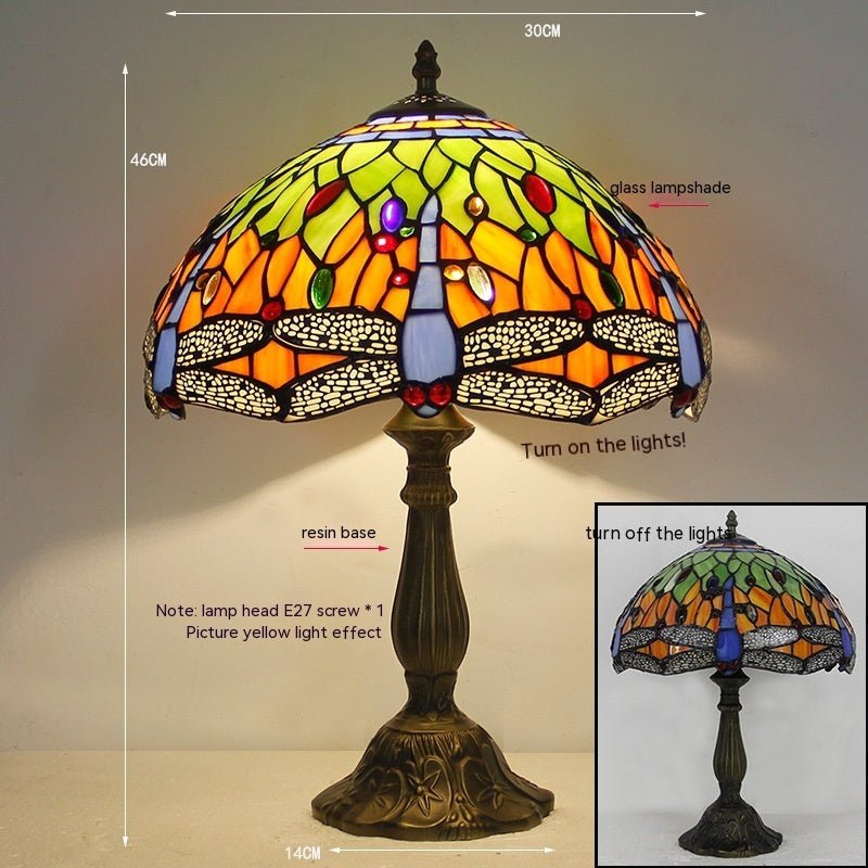 Tiffany Dragonfly Stone Table Lamp Bedroom Living Room Retro - RukaCraft