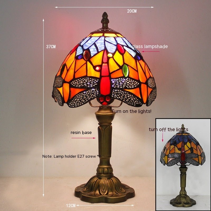 Tiffany Dragonfly Stone Table Lamp Bedroom Living Room Retro - RukaCraft