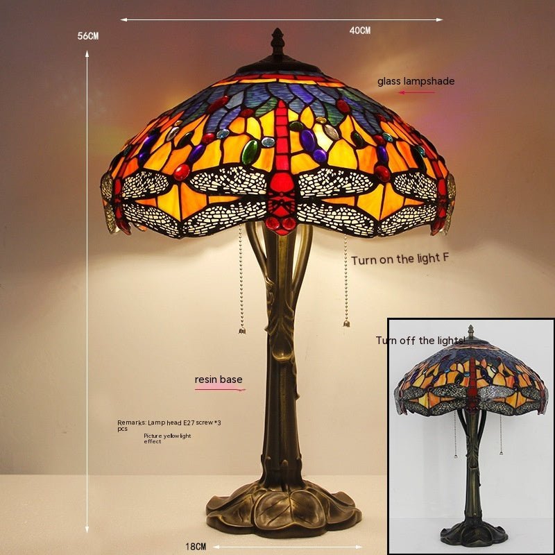 Tiffany Dragonfly Stone Table Lamp Bedroom Living Room Retro - RukaCraft