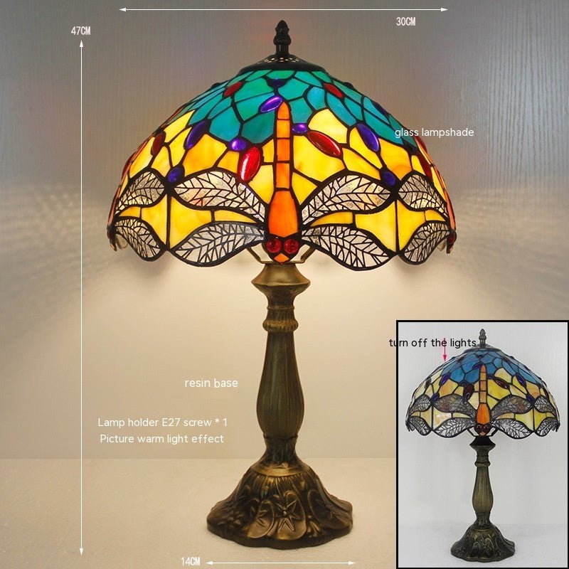Tiffany Dragonfly Stone Table Lamp Bedroom Living Room Retro - RukaCraft