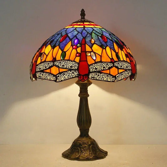 Tiffany Dragonfly Stone Table Lamp Bedroom Living Room Retro - RukaCraft