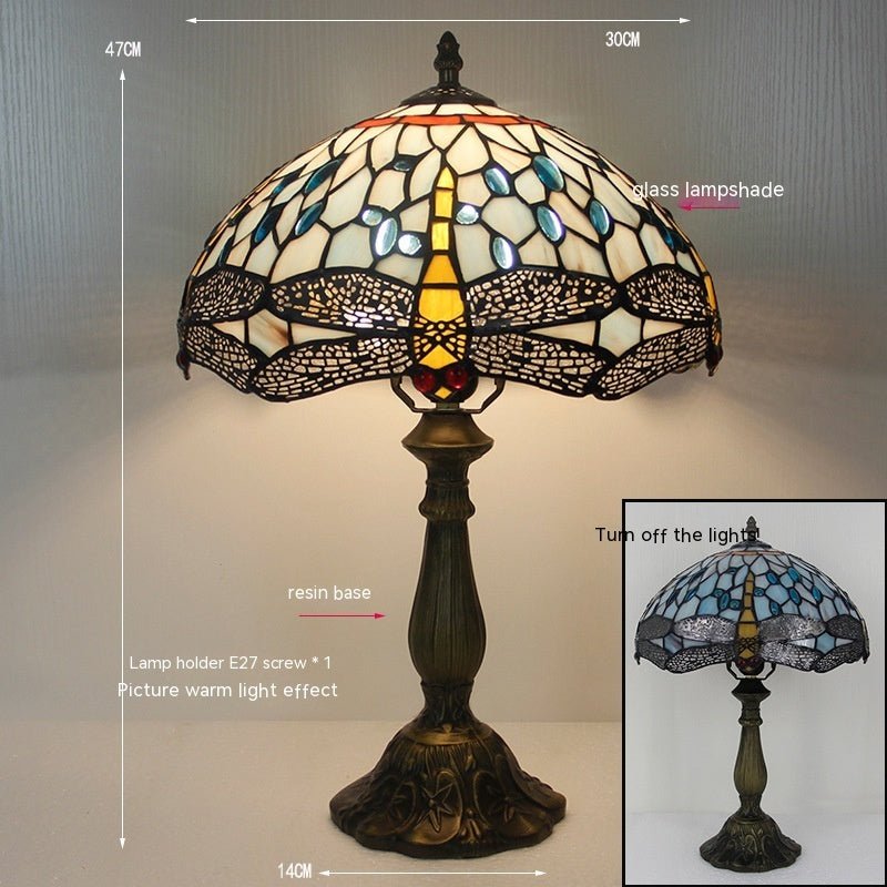 Tiffany Dragonfly Stone Table Lamp Bedroom Living Room Retro - RukaCraft