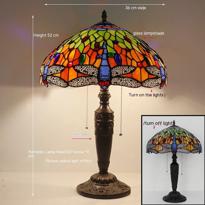 Tiffany Dragonfly Stone Table Lamp Bedroom Living Room Retro - RukaCraft