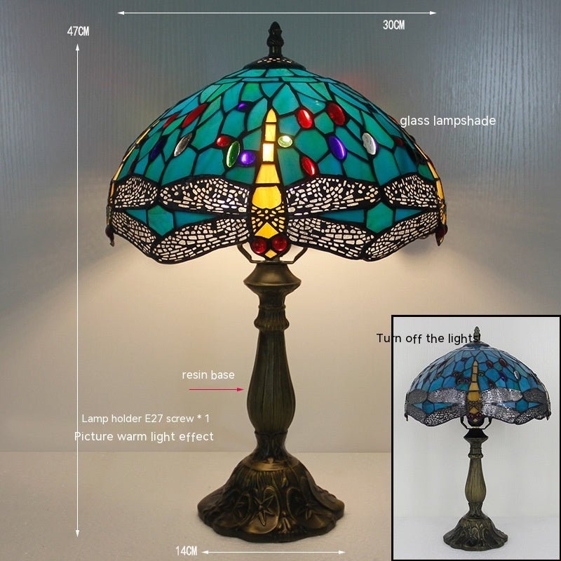 Tiffany Dragonfly Stone Table Lamp Bedroom Living Room Retro - RukaCraft